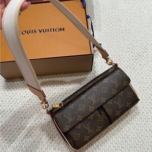 Louis Vuitton Monogram Shoulder Bag in Brown and Cream